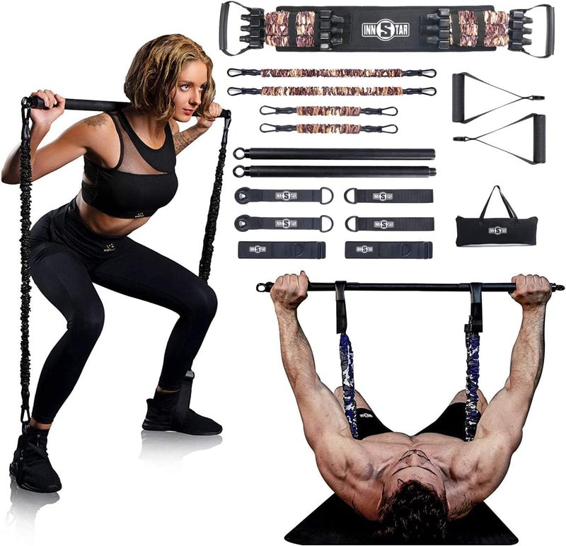INNSTAR Resistance Bands Bar Exercise Bands Attachment 38" Black Max Load 800lb for Home Gym Workout Full Body Workout Power Lifting Fitness Bar (Desert) - Image 1